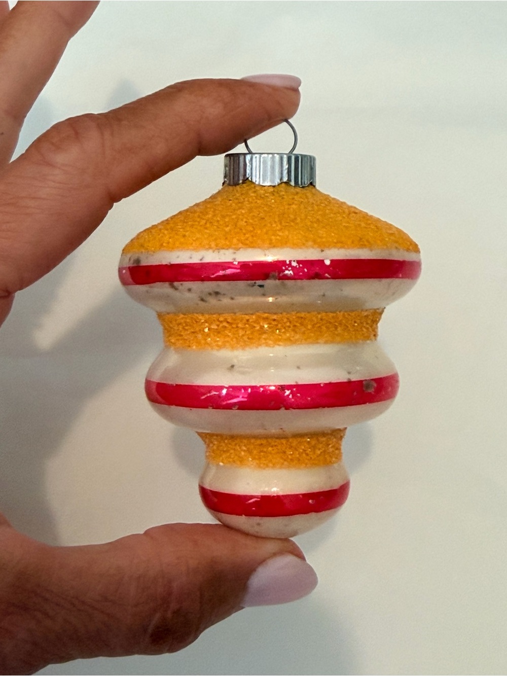 Vintage Shiny Brite Yellow & Pink Striped Tornado Holiday Ornament #2